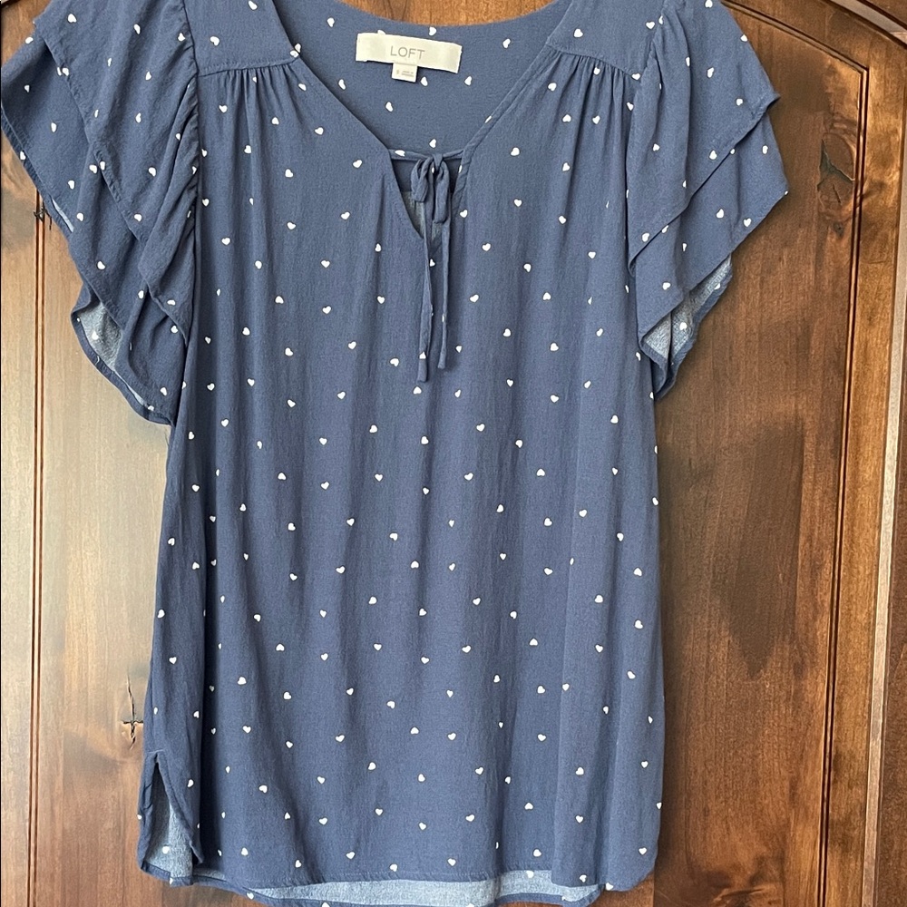 LOFT Navy and White Dot Blouse